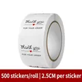 Detail of 2.5cm round white thank you stickers with red heart for gift sealing - Full English Thank You Text (C25)