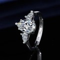 Pear cut moissanite engagement ring with silver band and side stones in dark setting - White Gold Ljz-218 / Adjustable Open