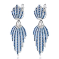 Orecchini a foglia in argento S925 con nappe blu e pietre a forma di pera eleganti - Argento 925 / Oro Bianco