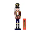 38cm wooden nutcracker soldier in red plaid uniform holding sword with gift box - Soldier with Sword (R3855)