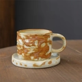 Japanese retro ceramic coffee cup and saucer set with orange brown abstract brushstrokes - Hand-crushed Coffee Cup Set - Whitewashed 270ml / Universal