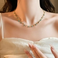Baroque pearl necklace with turquoise stones and gold beads on a delicate chain - Gold Blue Tassel Necklace (114#)