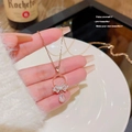 Collana in titanio oro rosa con fiocco scintillante e ciondolo in zircone a goccia - Stile fiocco con zirconia a goccia d'acqua (X016) / Oro rosa