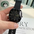 Élégante montre à quartz carrée noire avec bracelet silicone et lunette sertie de diamants - Noir