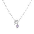Silver OT clasp necklace with purple heart pendant and sparkling cubic zirconia stones - White Gold Purple Zirconia