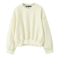 Sudadera minimalista crema de cuello redondo con hombros caídos y puños acanalados - XS / Blanco Roto