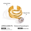 Makroaufnahme des zweifarbigen Edelstahl-Spiralrings mit silberner Perle und Mehrlagendesign - Gold und Silber Zweifarbiger Mehrlagiger Spiralstil (JDR0211008-PS)