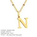 14K gold plated stainless steel letter N initial necklace with dainty satellite chain - Letter N / Gold