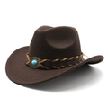 Classic dark brown felt western cowboy hat with turquoise metal buckle on leather band - M(56-58cm) / Coffee