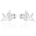 Minimalist silver origami crane stud earrings with elegant mirror reflection on white background - 091 Origami Crane / Steel