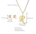 Specifiche dettagliate sulle dimensioni del set collana e orecchini con lettera R oro - Lettera R / Oro