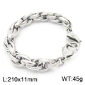 Bracciale a catena spessa in acciaio inossidabile argento con maglie doppie e chiusura a moschettone - Stile Industriale Intrecciato a Doppio Giro (KB162565-Z)