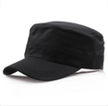Classic black cotton flat top army cadet hat with textured twill finish on white background - Black