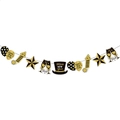 Striscione Buon Anno con stelle glitterate dorate e decorazioni per feste a champagne - Banner Accessori - Nero Oro