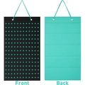 Front and back view of a wall-mounted jewelry organizer with 180 slots in black and teal - 31*55cm / Black + Teal