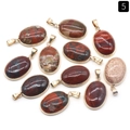 Oval natural agate crystal stone pendants with gold plated copper edges in assorted colors - Rainbow Stone