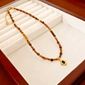 Vintage Perlenkette mit Bernstein-Kristallen und goldener Anhänger in Schmuckbox - Stil 25# Halskette-Gold-Kaffee Perlen