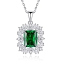 S925 sterling silver necklace with emerald cut green stone and zircon halo - 925 Silver / Emerald Green (FDDZ-066)