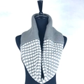 Women's warm gray and white spliced knit plaid scarf with a thick pineapple stitch pattern - XLB-010 Grey and White