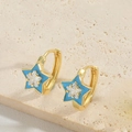 Star-shaped gold earrings with light blue enamel finish and sparkling white zircon - Blue