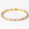 Elegant gold bracelet with rectangular clear zircon stones and secure fold-over clasp - Gold White Zircon