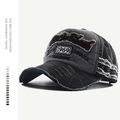 Vintage washed denim baseball cap with 1969 Jamaica embroidery and distressed details - Adjustable / Dark Grey Black Patchwork (1969 Style)