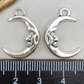 Ciondolo volto di luna d'argento accessorio gioielli DIY con righello da 2,5 cm - Ciondolo Luna con Viso Argento Antico (15x22mm)