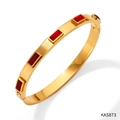 Gold stainless steel bangle featuring five rectangular red gemstones and a snap closure - Gold Red Zircon Style (KAS873)