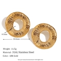 Vintage style 18K gold plated stainless steel hoop earrings with hammered texture - Retro Fine Hammered Hollow Round Studs - Gold