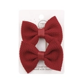 Cute set of two burgundy wine red waffle textured bow hair clips for girls on card - Burgundy