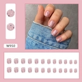 Faux ongles courts roses avec pois pailletés multicolores, kit de 24 pièces W950 - W950 Points Scintillants Vifs (Style Colle)