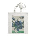 White canvas tote bag featuring Vincent Van Gogh Irises oil painting print - Irises 1890