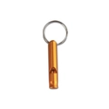 Portable orange aluminum alloy survival whistle with metal keyring on white background - Gold