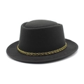 Chapeau boater classique en feutre de laine noir avec ruban tressé noir et or - M (56-58cm) / Noir