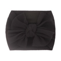 Soft black ribbed knit baby headband featuring a large bow on a pure white background - Black