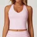 Canotta da yoga rosa chiaro slim fit con scollo a V e schiena a vogatore elastica - S / Rosa pesca