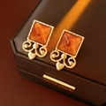 Amber Square Faceted Heart Stud Earrings (43#)