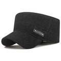Dark grey winter cadet cap for men featuring a leather patch and fleece lining - Adjustable / Gray