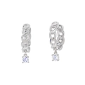 Detailed shot of silver Cuban link earrings with sparkling round zircon pendants - Chain Drop Silver (JQH0352-SS)