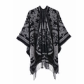 Warm black and gray paisley shawl with tassel fringe, stylish soft faux cashmere wrap - One Size / Tassel Paisley-Black