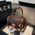 Vintage brown bowling bag with number 55 embroidery and metal bell keychain detail - Brown
