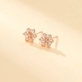 Sparkling S925 rose gold snowflake stud earrings featuring premium zircon inlay - Rose Gold Snowflake