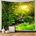 Tapiz de paisaje forestal con arroyo y luz solar para decoración de paredes - Tela Cepillada / 73X95CM / GT100002 (Vibrant Forest)