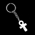White marble texture Ankh key chain with silver metal link on black background - Howlite