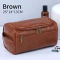 Beauty case marrone in pelle PU con doppia zip e manico, misura 25x14x13cm - PU di Alta Qualità Aggiornato / Marrone