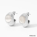Elegante Ohrringe aus 316 Edelstahl in Silber mit runden weißen Katzenaugen-Steinen - Silber & Weißes Katzenauge