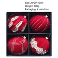Set di quattro palline di Natale floccate rosse da 10cm con motivi glitter in confezione - Rosso Vino Oro