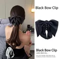 Elegante pinza per capelli con fiocco gigante in raso nero per acconciatura donna - Fermaglio Fiocco Nero