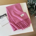 Pink wool blend scarf with fringe edges and small label shown on a clean white surface - 36 Tea Pink / Over 175cm