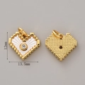 Detail of 18K gold-plated heart pendant with enamel sunburst and crystal inlay - #336 18K Gold Pixel Heart Pendant (12x13.5mm)
